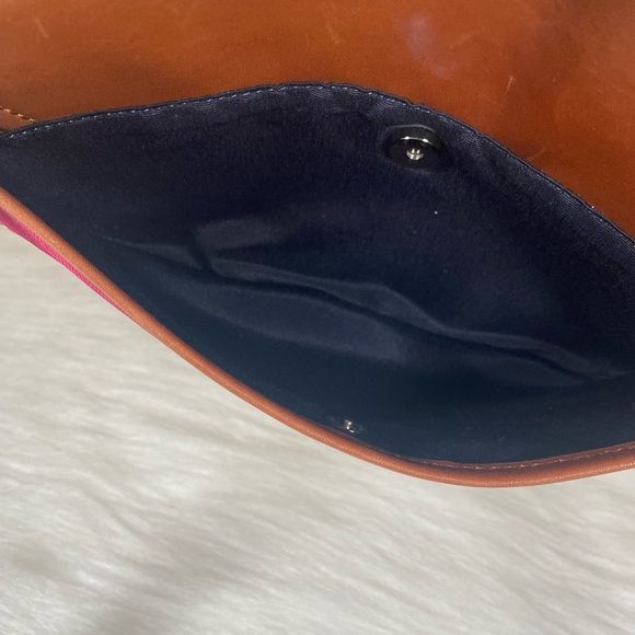 Brooks Brothers Brown Leather Red Multi Striped Fabric Crossbody Bag Purse - Picture 12 of 16